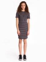 Striped bodycon dress with oversized chest pocket