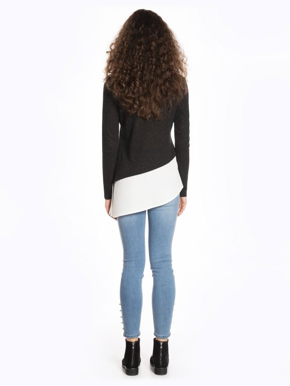 Combined pullover with asymmetric hem