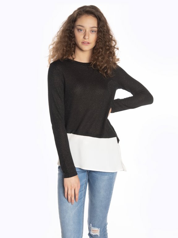 Combined pullover with asymmetric hem