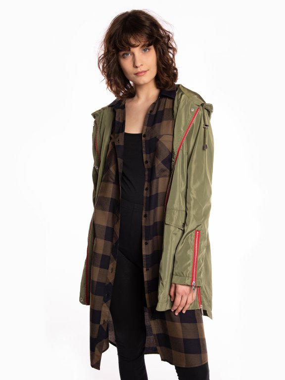 Parka with contrast zippers