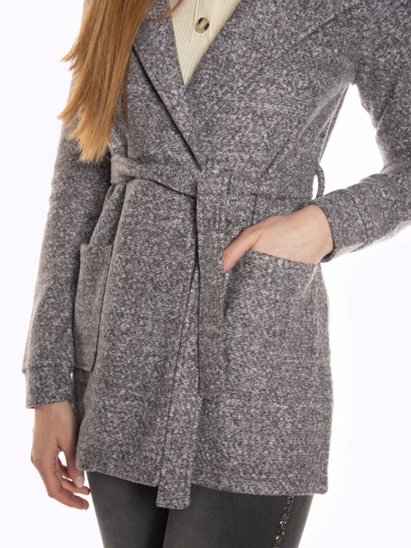 Marled hooded coat with belt