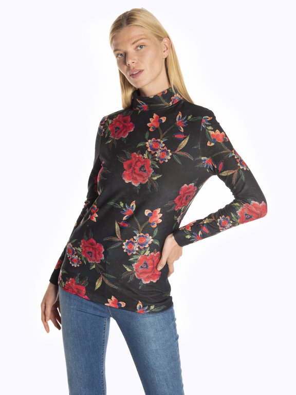Floral print turtleneck t-shirt