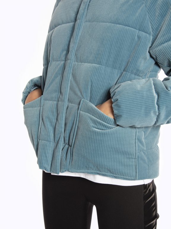 Structured velvet puffer jacket
