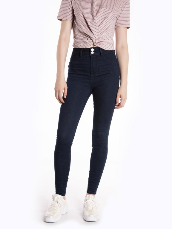 High waisted skinny jeans in dark blue wash