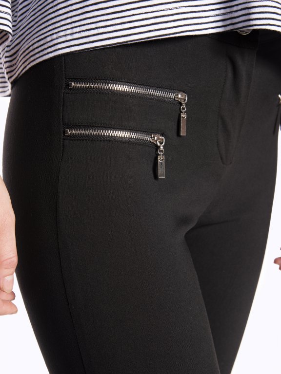 Elastické kalhoty skinny s lesklými zipy