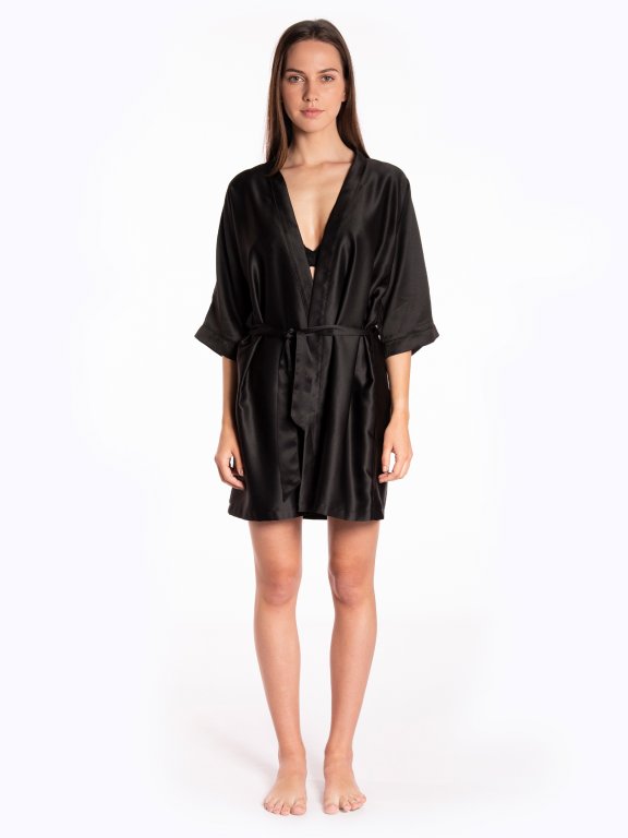 Satin dressing gown with message print at back