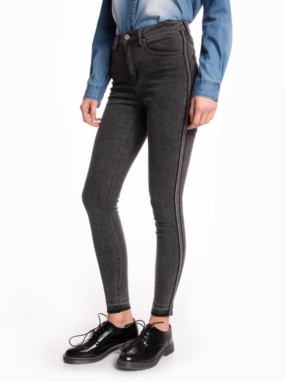 Skinny jeans with side sequin tape