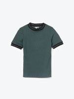 Ribbed t-shirt with embelished neck trim