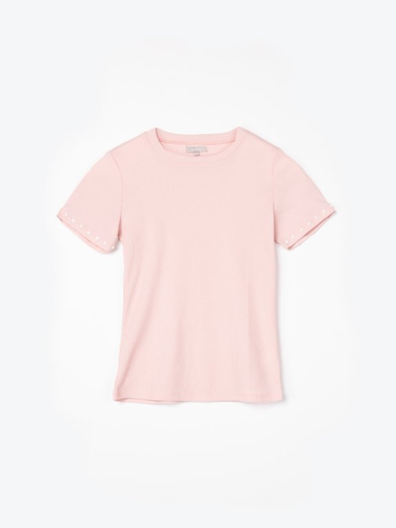 Ribbed t-shirt with pearls