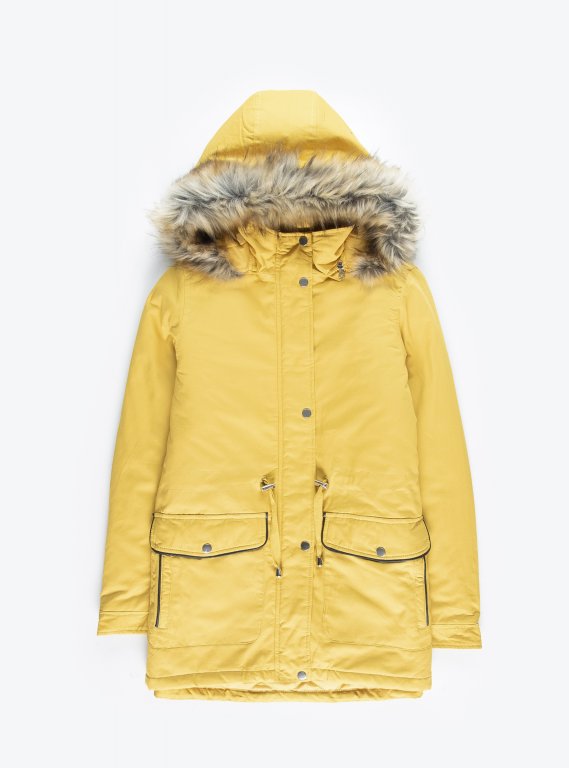 Cotton padded parka with faux fur