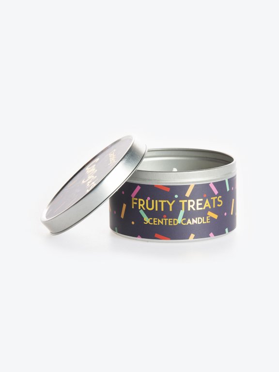 Fruity treats scented candle in a tin