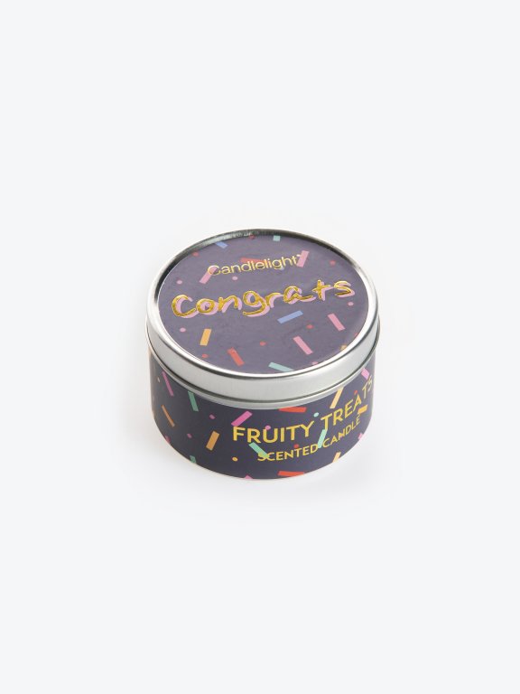 Fruity treats scented candle in a tin