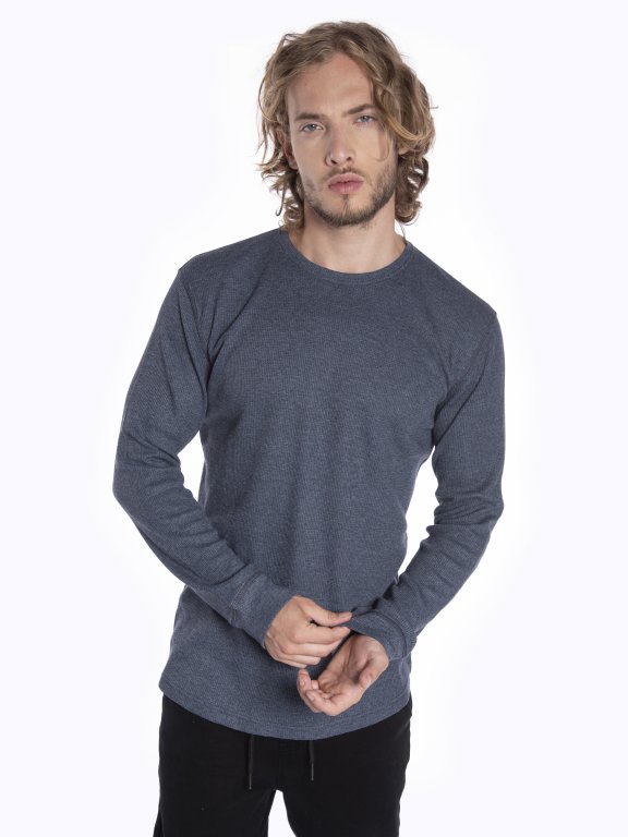 Basic waffle-knit long sleeve t-shirt