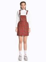 Plaid dungaree skirt with patch pocket