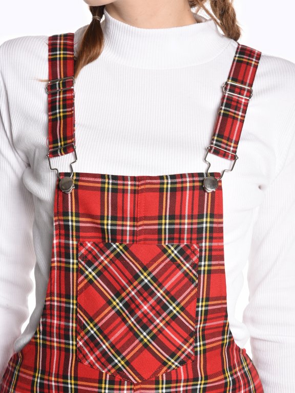 Plaid dungaree skirt with patch pocket