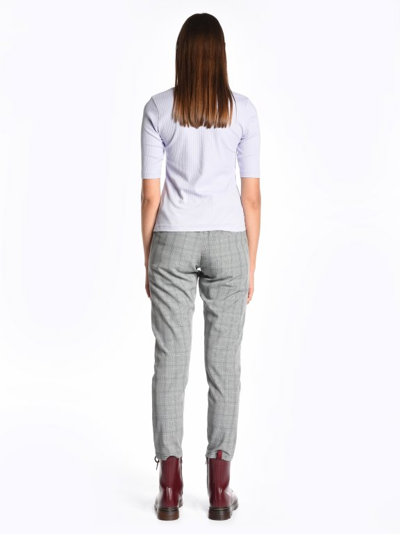 Plaid straight fit stretchy trousers