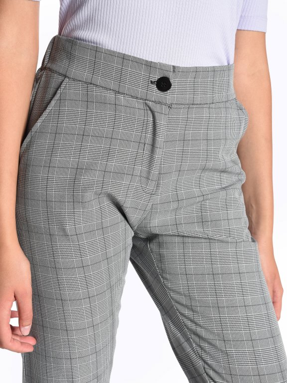 Kárované strečové kalhoty rovného střihu