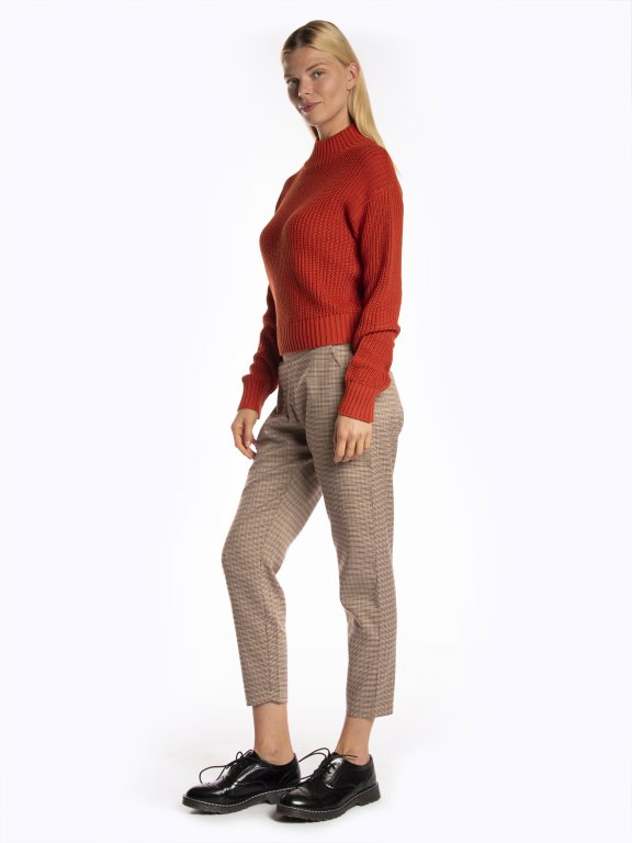 Cropped ribbed high collar pullover