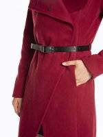 High neck coat with faux leather belt