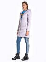 Longline basic quilted light padded packable jacket with hood