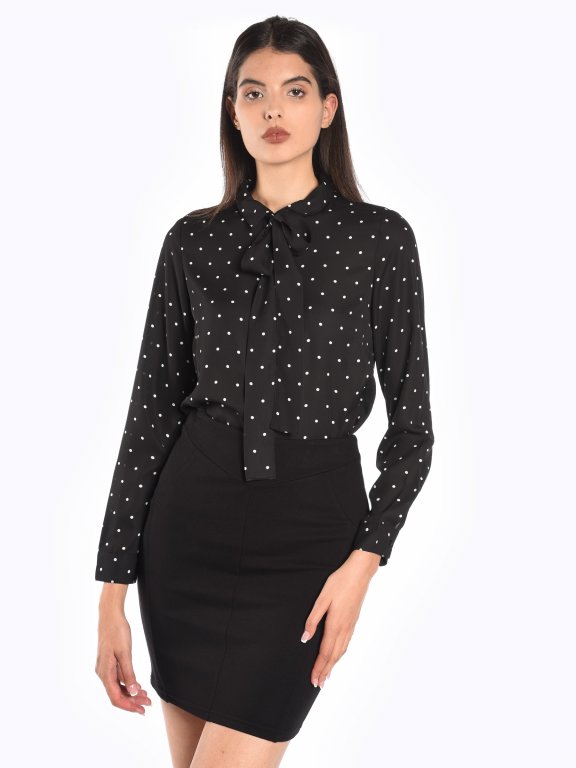 Polka dot print blouse with bow