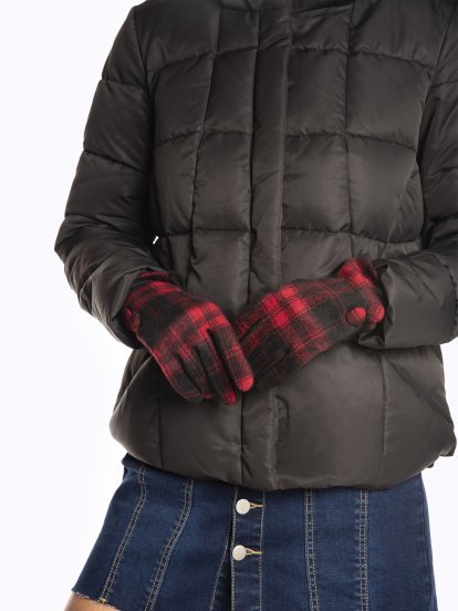 Plaid gloves with buttons