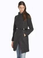 High neck coat with faux leather belt