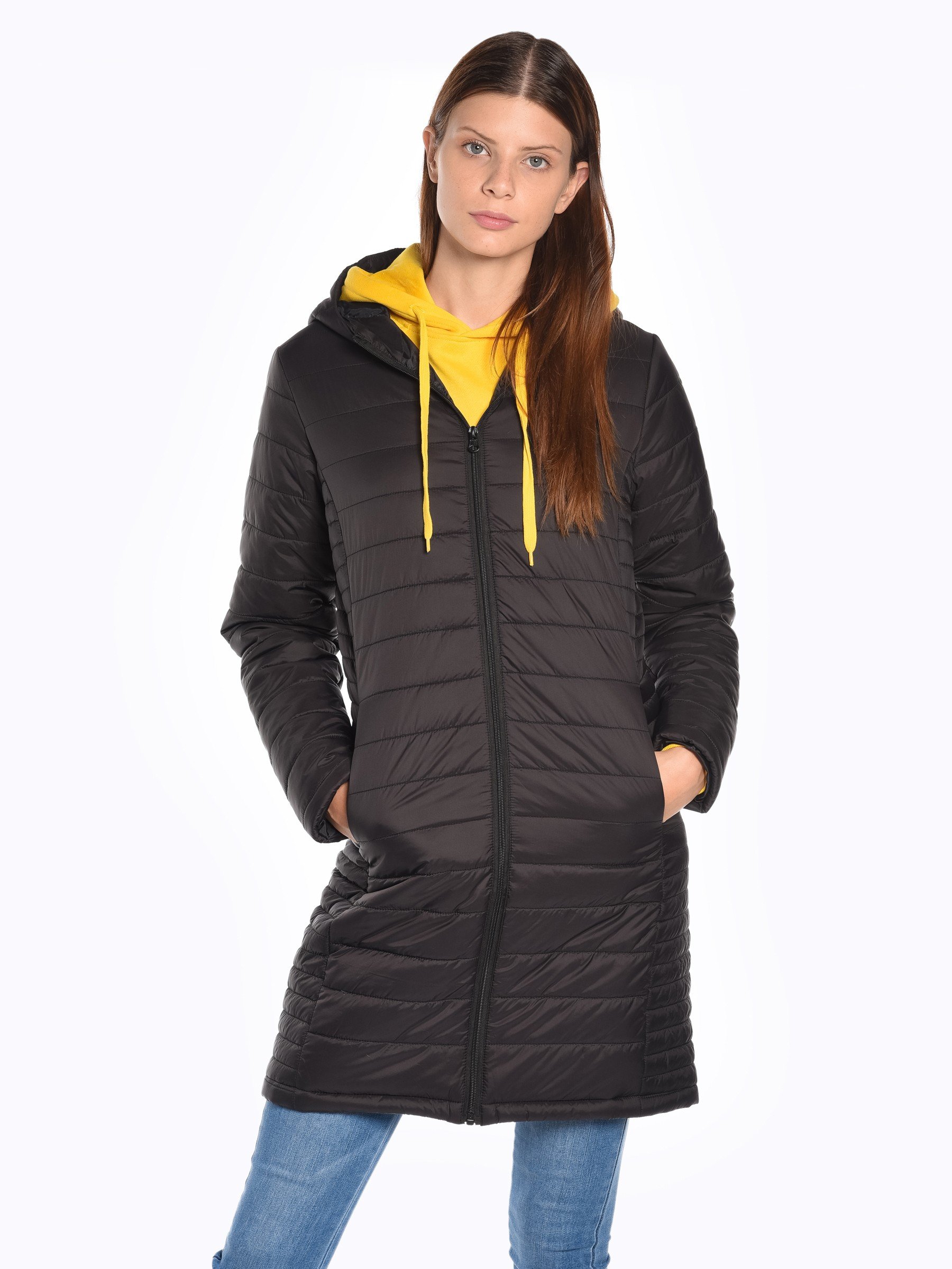 Longline basic quilted light padded packable jacket with hood | GATE