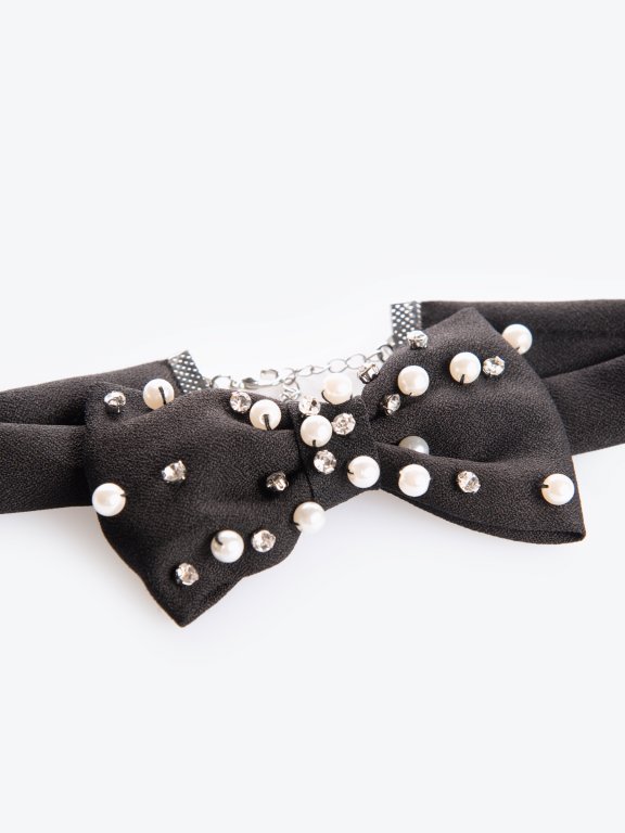Faux pearl bow tie