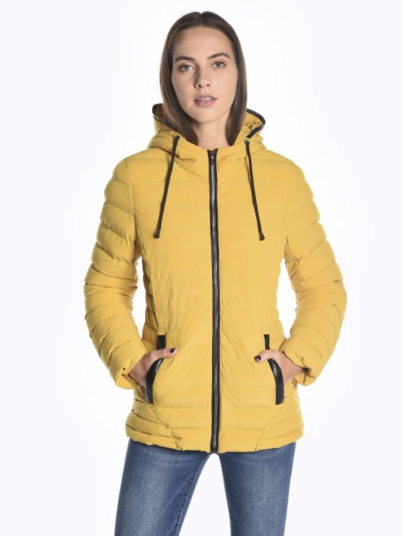 Water-resistant quilted padded stretchy jacket with hood