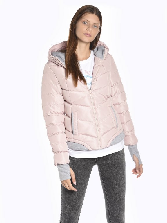 Combined quilted padded jacket with hood