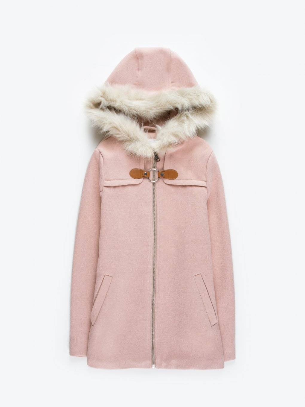 Hooded coat with faux fur