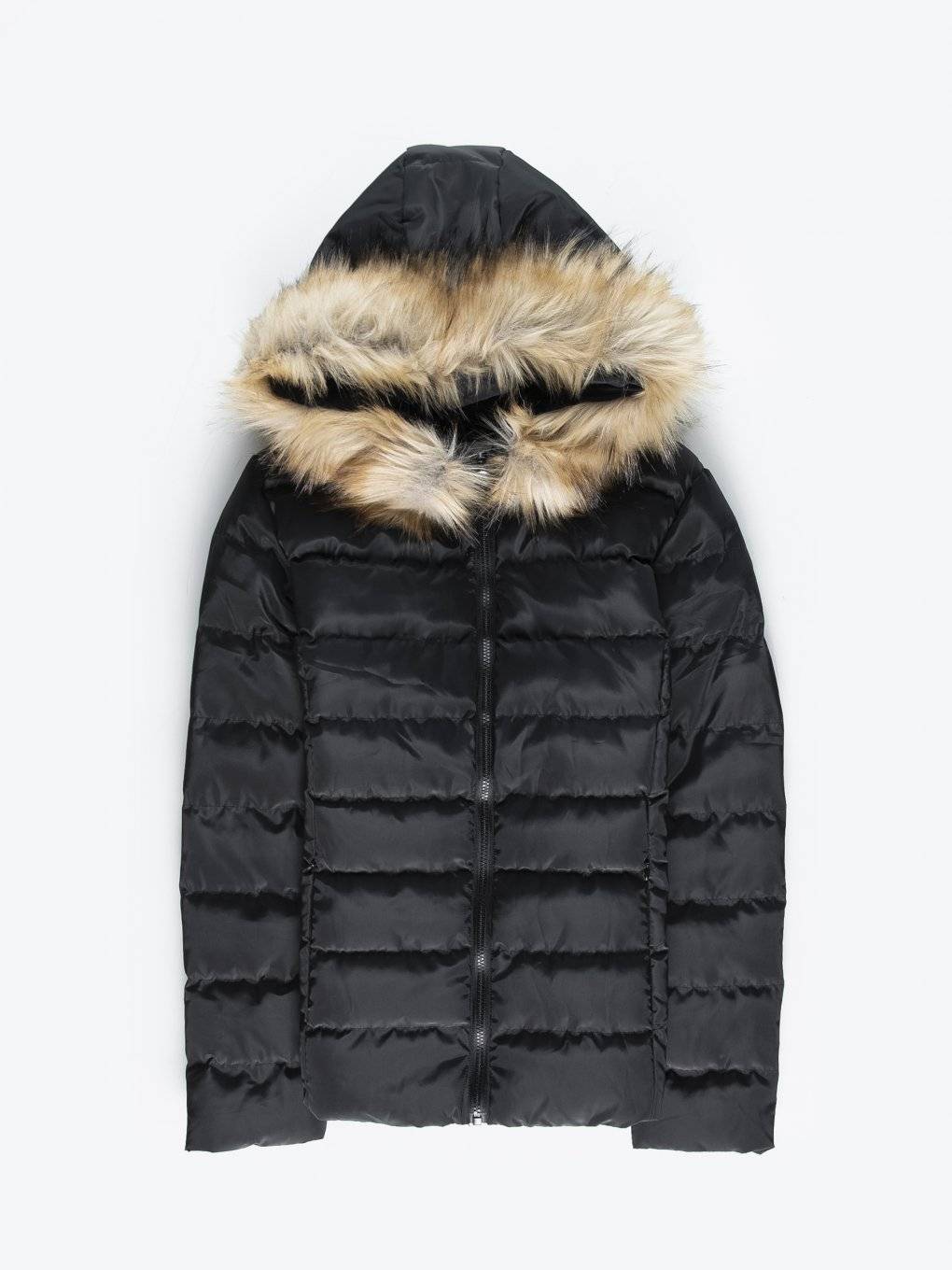 Quilted padded jacket with faux fur