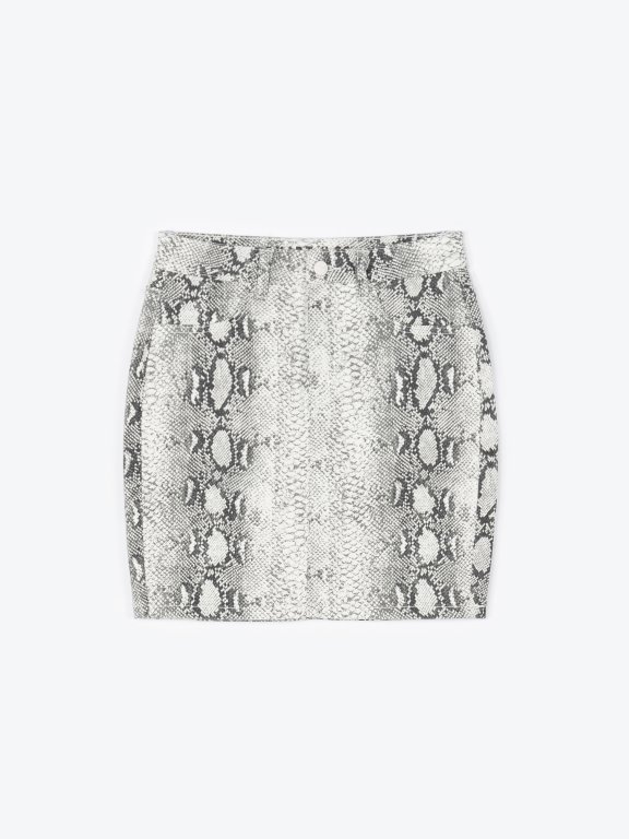 Bodycon mini skirt with snake print