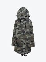 Longline zip-up camo print hoodie