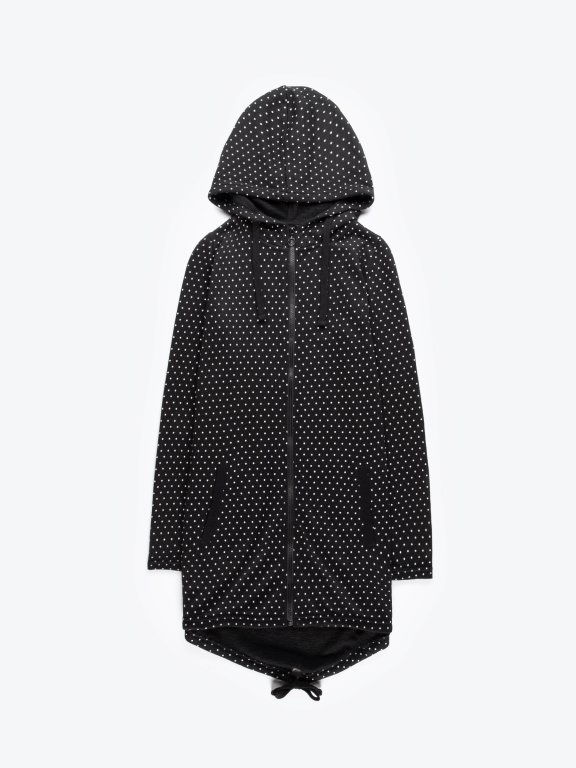 Polka dot print longline zip-up hoodie
