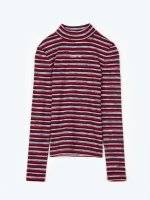 Striped high neck long sleeve t-shirt with embroidery