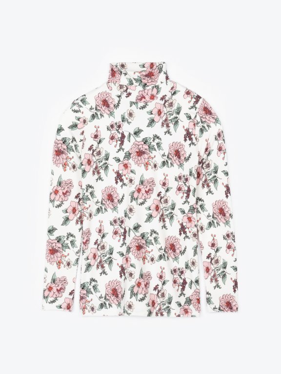 Floral print roll neck t-shirt