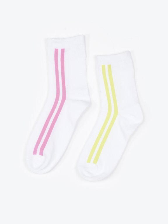 2-pack crew socks with neon stripes