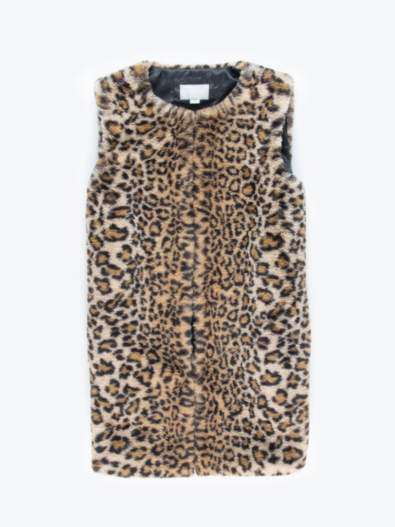 Leopard pattern faux fur vest