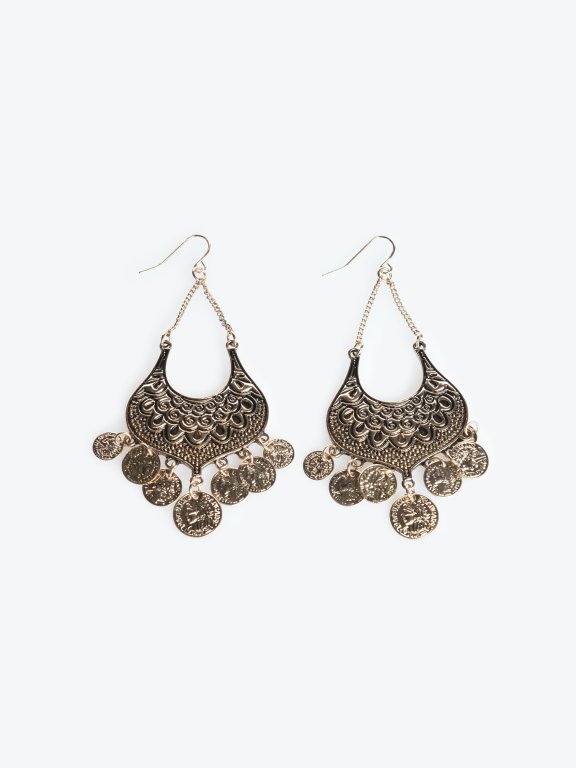 Drop earrings with medallions