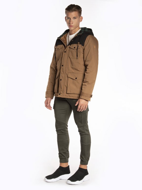 Colour block padded parka with hood