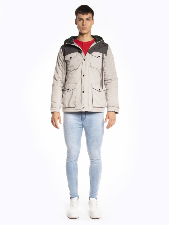 Colour block padded parka with hood