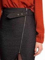 Bodycon skirt with decorative belt and asymmetric zipper
