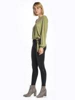 Wrap structured blouse with round buckle