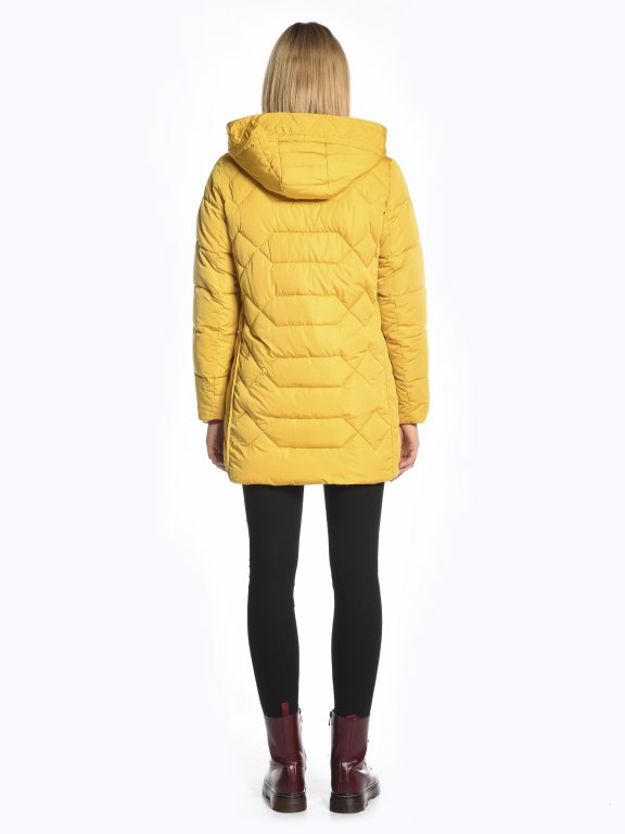 Longline quilted padded jacket with contrast zippers