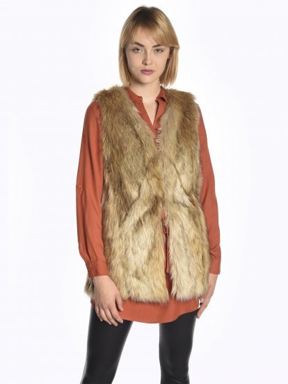 Longline faux fur waistcoat