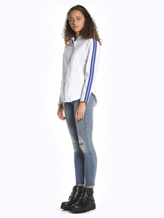 Cotton boyfriend fit shirt with contrast tapes