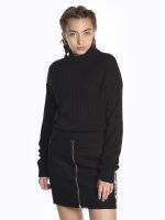 Cropped ribbed high collar pullover