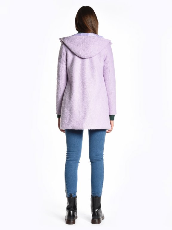 Faux shearling hooded zip-up coat